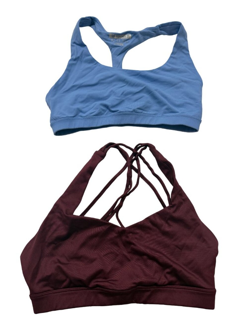 Forever 21 Two Blue Burgundy Strappy Racerback Sports Bra Set Medium Women's